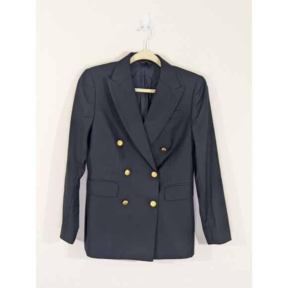 346 Brooks Brothers Loro Piana 100% Wool Double Breasted Navy Blazer Sz 4 - Picture 2 of 12